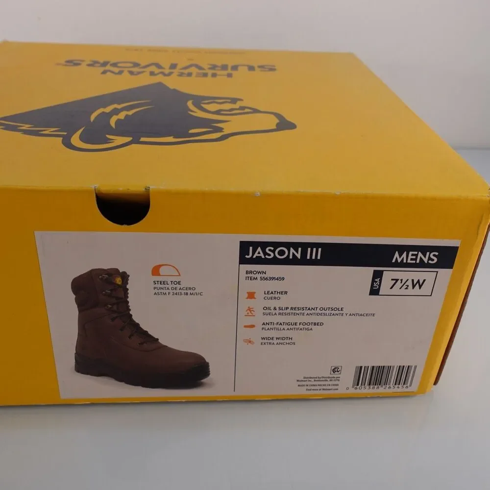 Herman Survivors Jason III Mens Steel Toe Work Boots Brown Leather Size 7.5W New